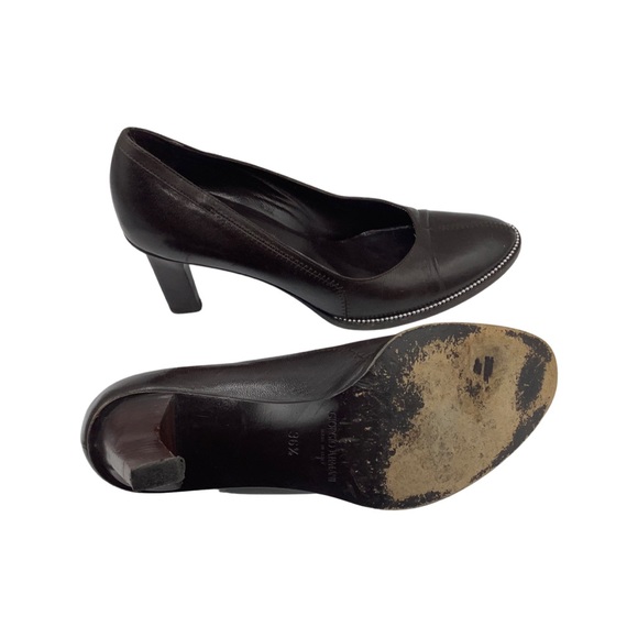 Giorgio Armani Brown Leather Silver Studded Pumps, 36.5 | 6 - Picture 7 of 10